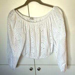 Off shoulder broderie anglaise cropped blouse